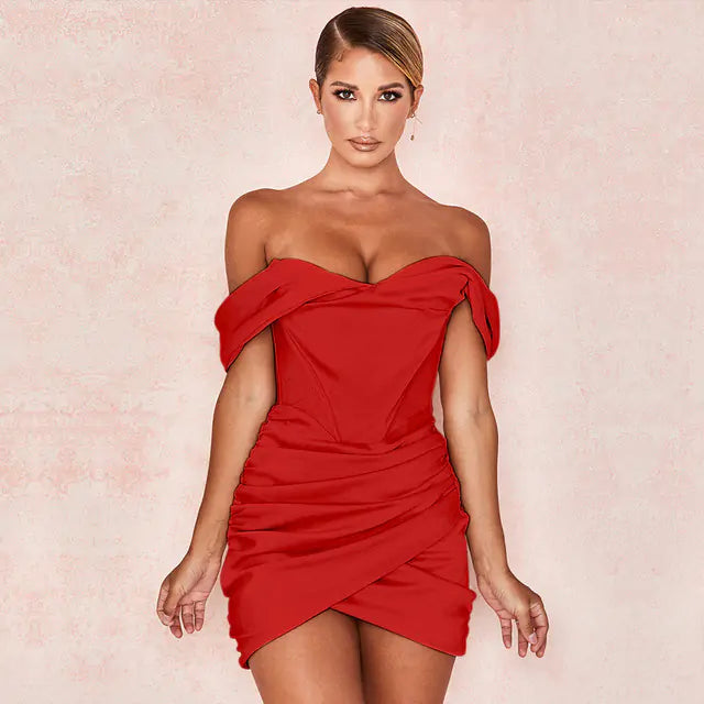 Satin Ruched Corset Dress