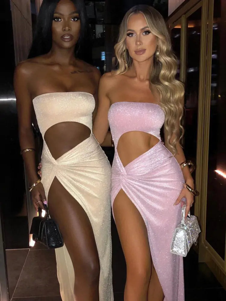 Sexy Strapless High Split Maxi Dress